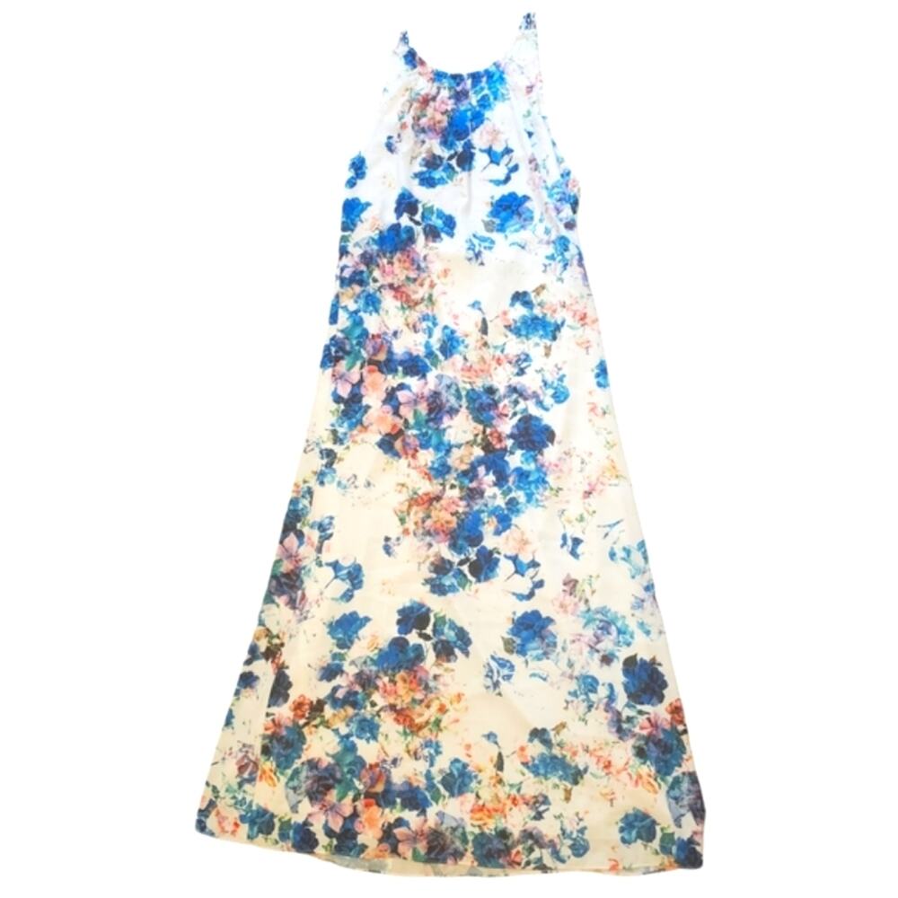 Lovers + Friends Blue Floral Halter Maxi Dress Open Back Size M